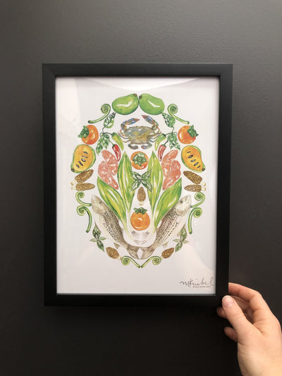 Mid Atlantic local foods mandala inspired watercolor for Edible DC Magazine