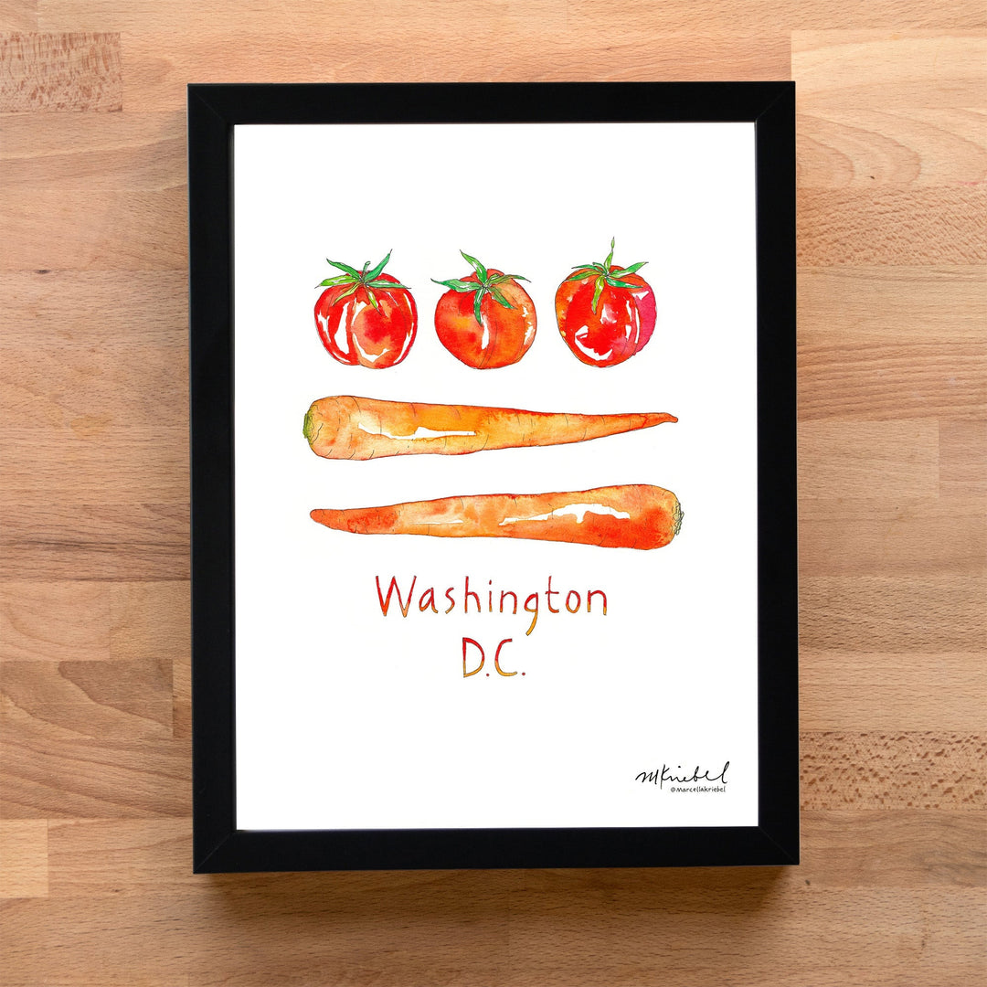 Washington, DC Vegetable Flag Watercolor Art Print, image size:1080x1080
