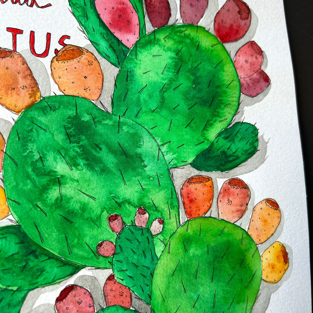 prickly pear cactus watercolor Prickly Pear Cactus Original Watercolor Painting