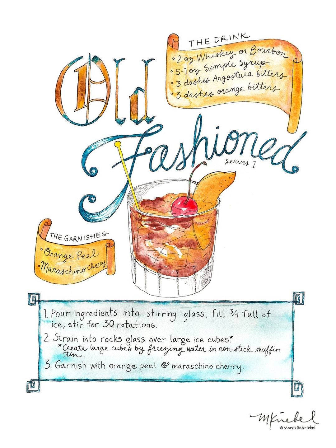 Old Fashioned Recipe Watercolor Art Print old-fashioned-recipe-watercolor-art-print