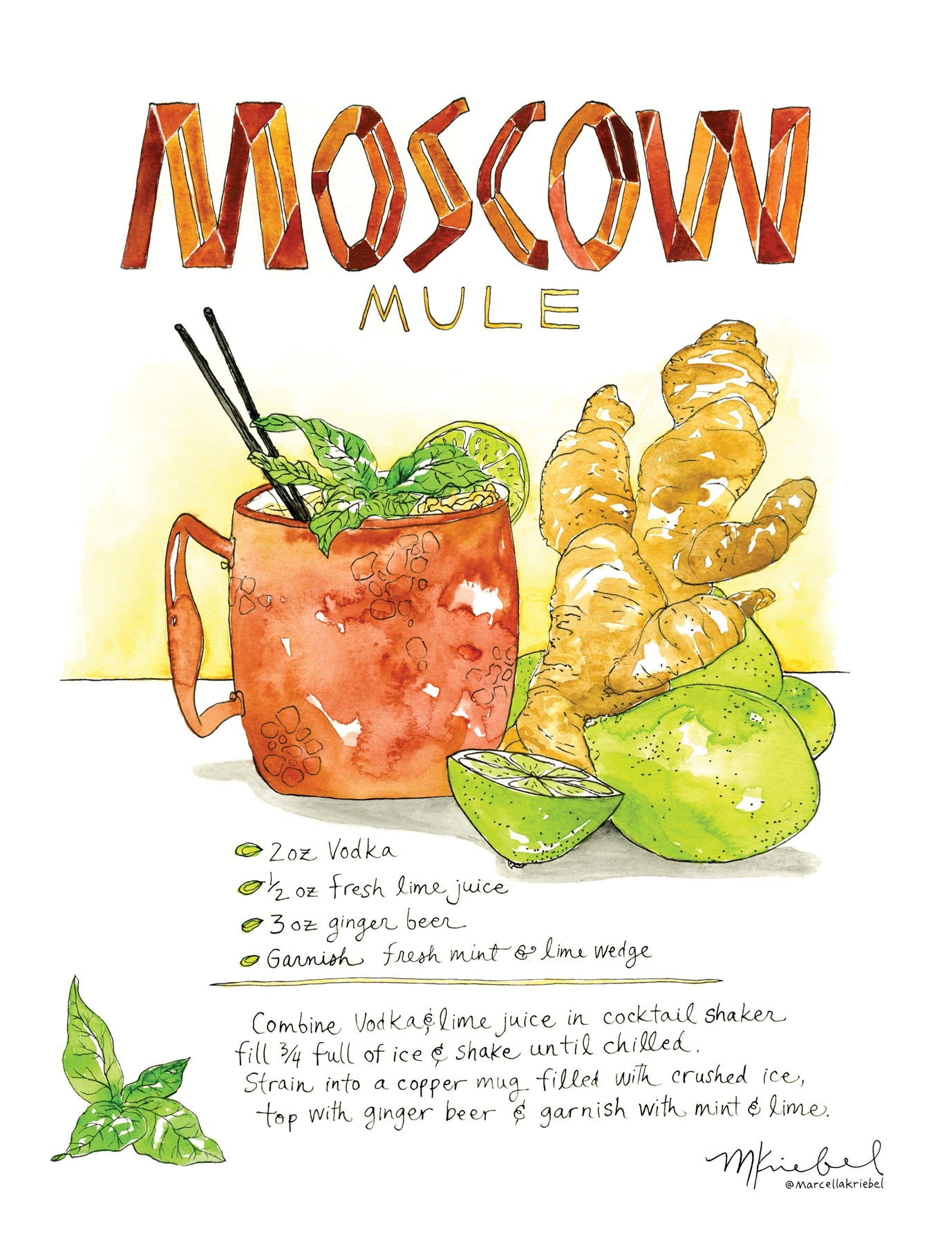 moscow-mule-recipe-watercolor-art-print for Free Printable Moscow Mule Recipe Card Moscow Mule Recipe Watercolor Art Print for Free Printable Moscow Mule Recipe Card